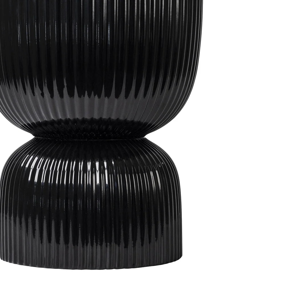 Black Ceramic Fulted Planter 10 Inch Round Flower Pot with Drainage Small Houseplants Indoor Outdoor Gardening