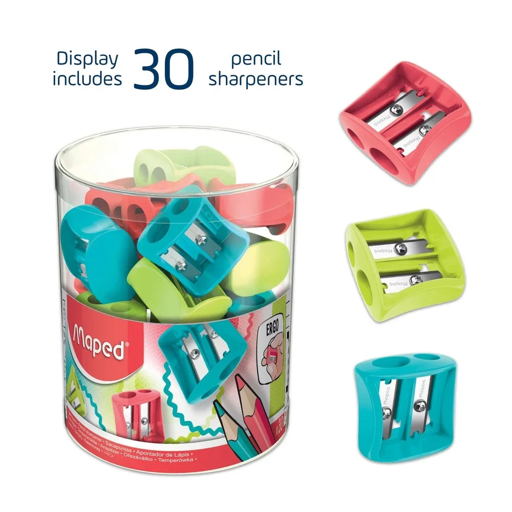 30 Pack 2 Hole Pencil Sharpeners Graphite and Colored Pencils Durable Steel Blades Portable School Office Art Drawing