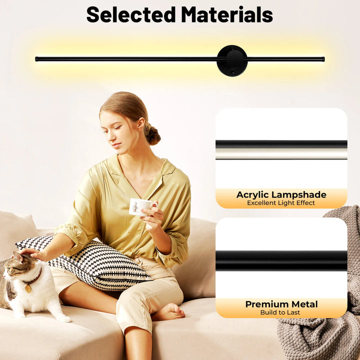 100cm Long LED Wall Lamp Linear Light Warm Color Wall Mounted Vertically Horizontally Elegant 4.6*0.2'' Sturdy Base for Home