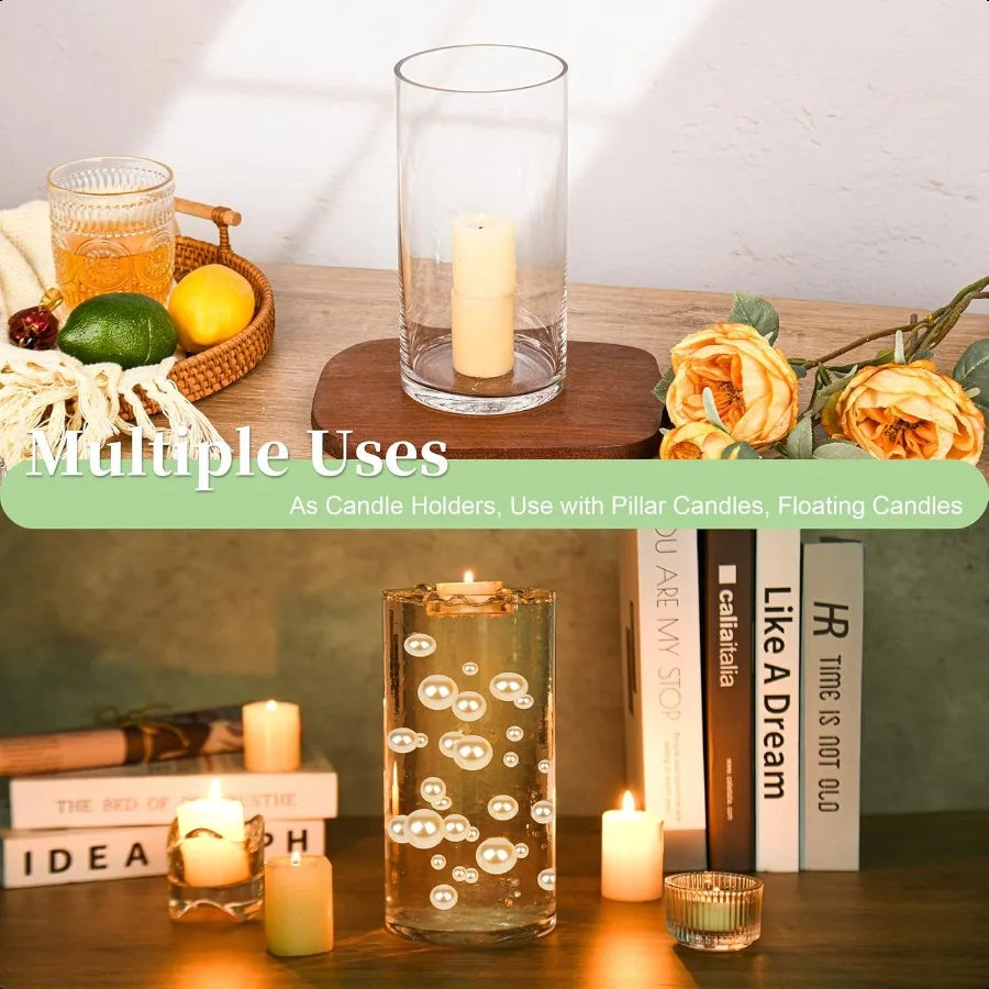 Glass Vase Flower Vase Tall Clear Cylinder Round Vase for Centerpieces Hurricane Floating Candle Holders Wedding Party Home Dec