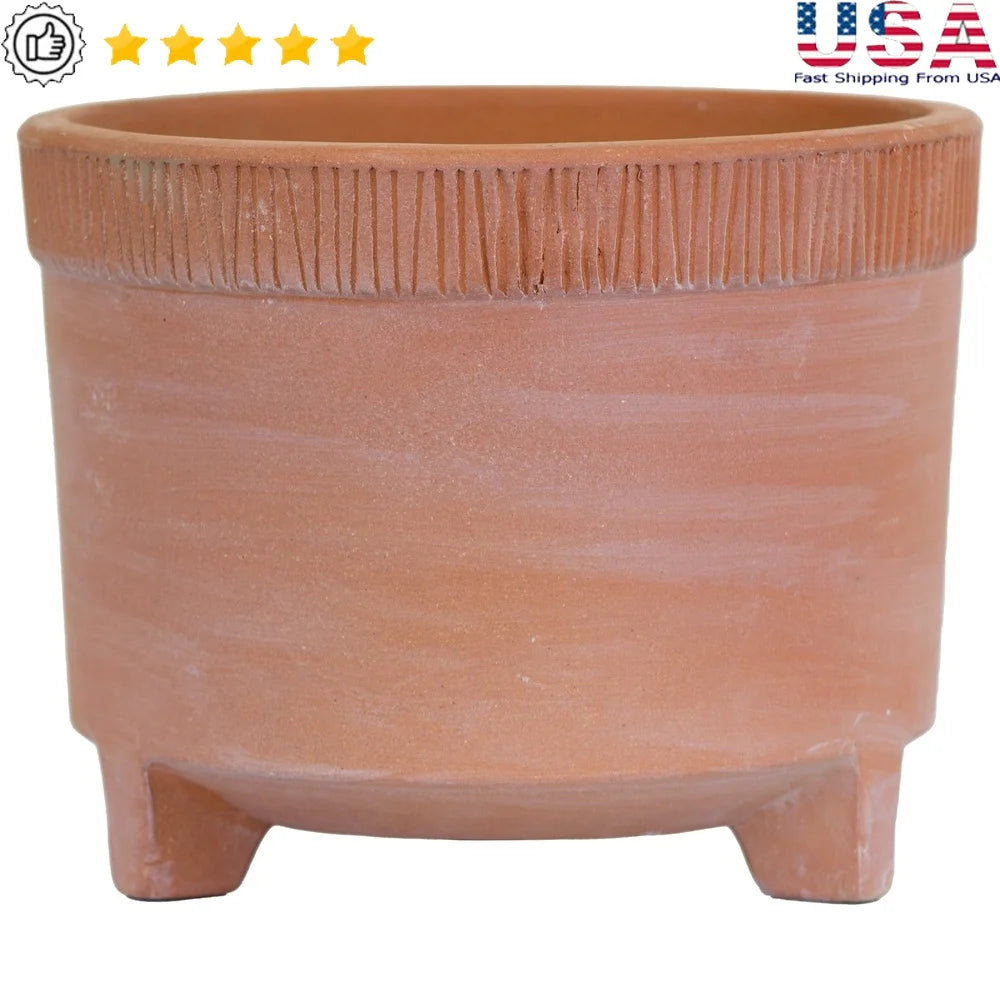 10in Footed Terracotta Clay Planter Handcrafted Pot with Drainage Holes Ideal Home Garden Patio Decor