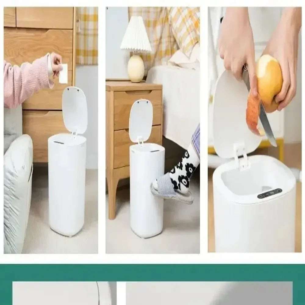 Auto-Sensing Trash Can 12L - Smart Waterproof Electric Garbage Bin for Kitchen/Bathroom, Touchless White Trash Can with Lid