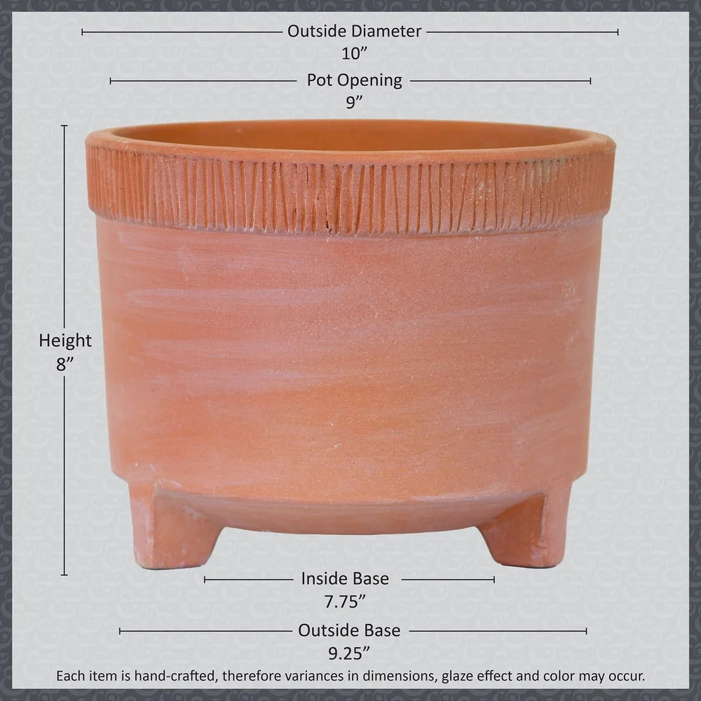 10in Footed Terracotta Clay Planter Handcrafted Pot with Drainage Holes Ideal Home Garden Patio Decor