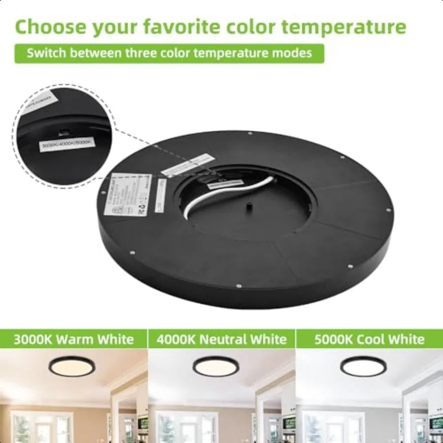 12 Inch Selectable CCT LED Round Flat Panel Light 24W 3000K 4000K 5000K EdgeLit Flush Mount Ceiling Light Fixture for Kitchen B