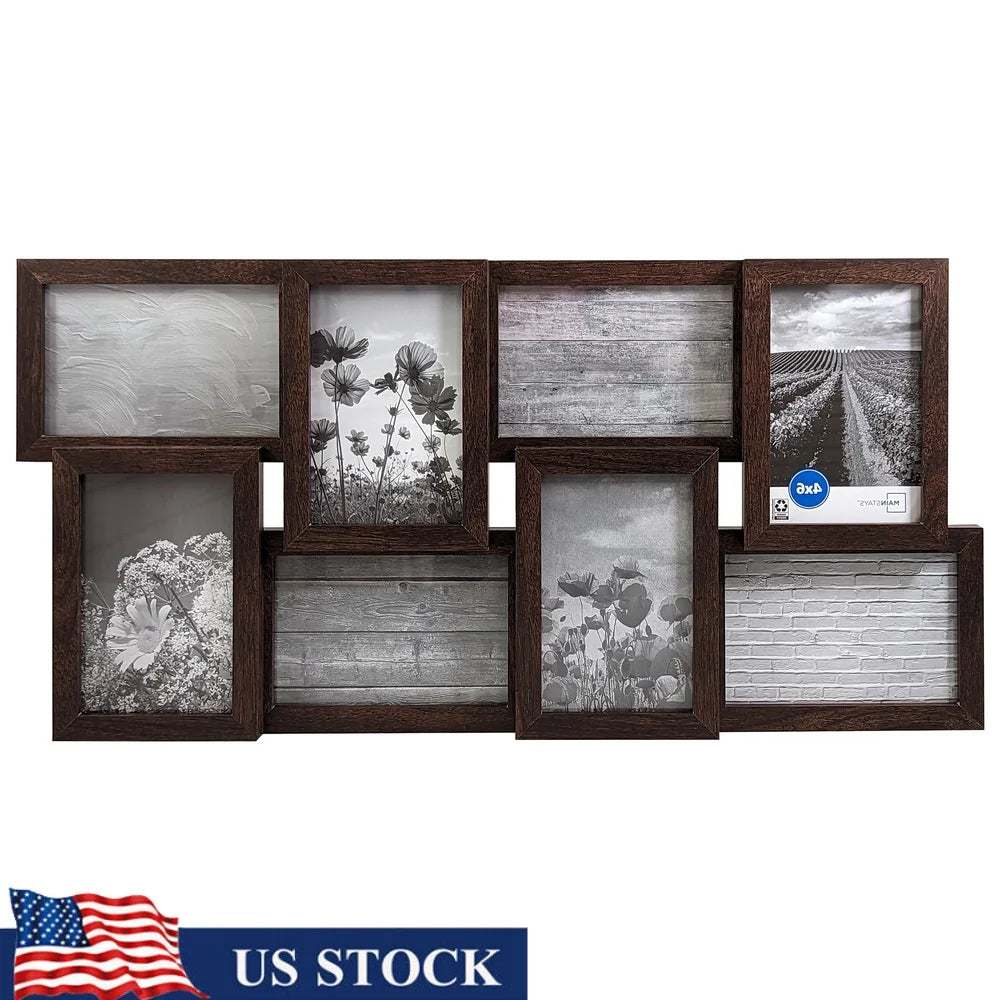 8 Opening Gallery Collage Frame 4x6 Photos Durable Wall Mount Picture Frame with Hangers Perfect Home and Office Decoration