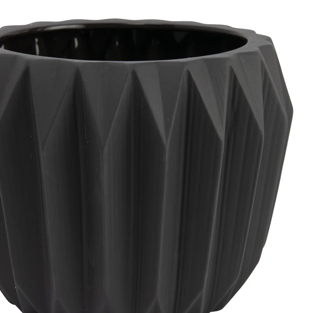 Round Stoneware Fluted Planter Indoor Outdoor Use Stylish Matte Grey Flower Pot Decorative Planter Succulents Herbs and Flowers