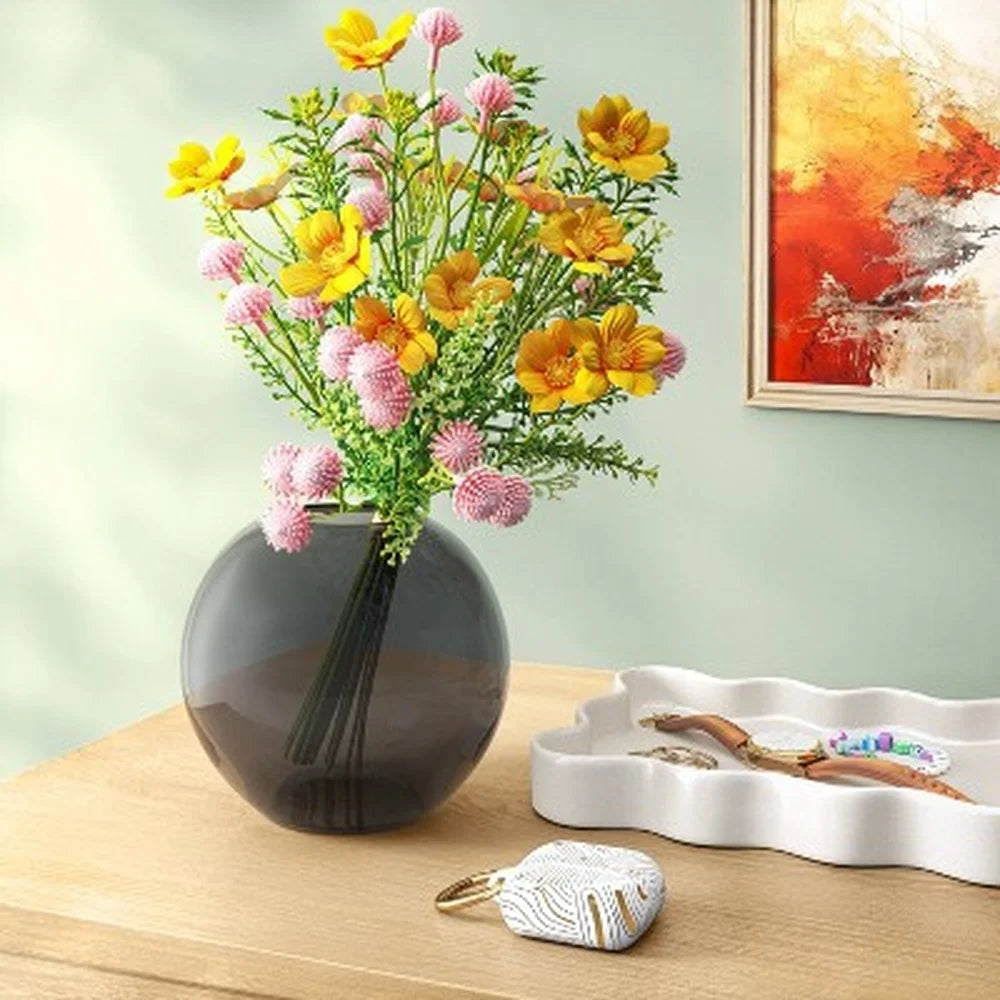 Modern Round Glass Vase Watertight Floral Display Tabletop Decor Stylish Home Accent Piece Easy Care