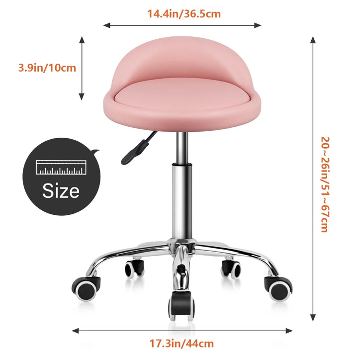 KKTONER PU Leather Round Rolling Stool with Back Rest Height Adjustable Swivel Drafting Work SPA Task Chair with Wheels