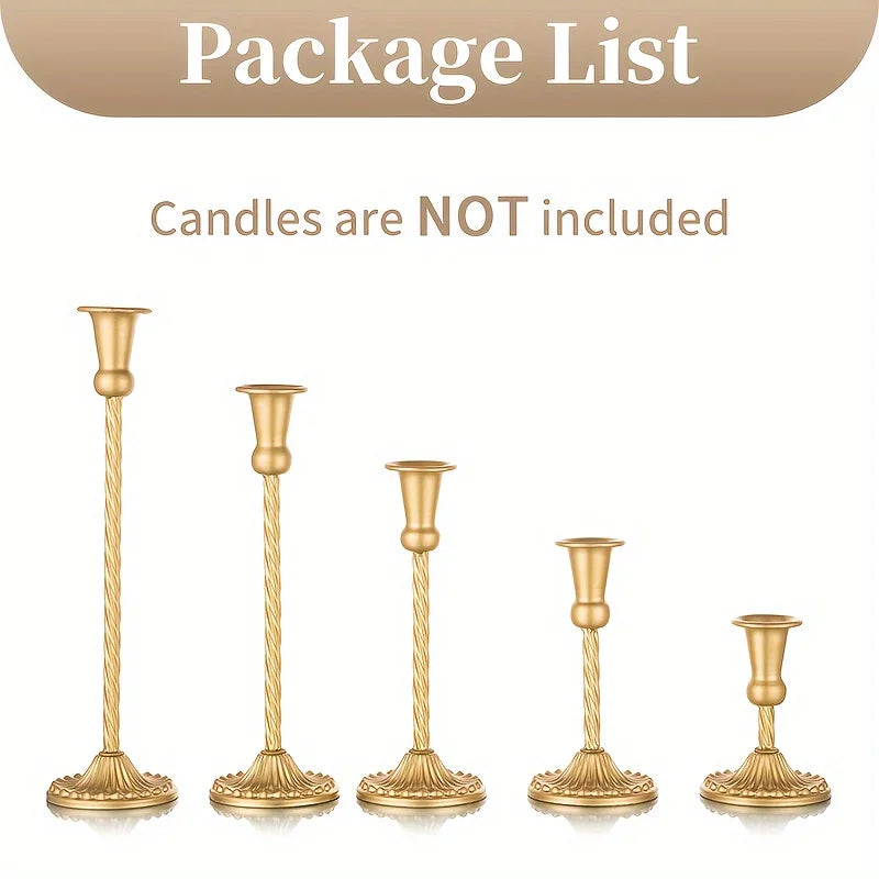 Gold Candlestick Holders Set Of 5, Wedding Birthday Candlelight Dinner Table Centerpiece, Halloween And Christmas Decorations