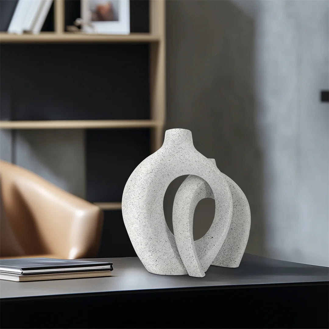 Set of 2 Artistic Decorative Vase White Reisn Hollow Snuggle Donut Flower Vases for Table Bouquet Centerpieces Displaying