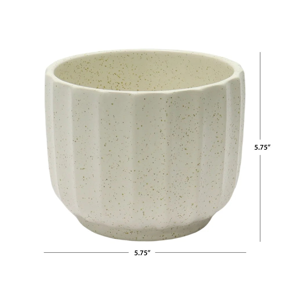 Ceramic Vase 4.5 Inch Ribbed Texture Cream White Durable Pot Indoor Plants Flowers Decorative Accent Home Decor