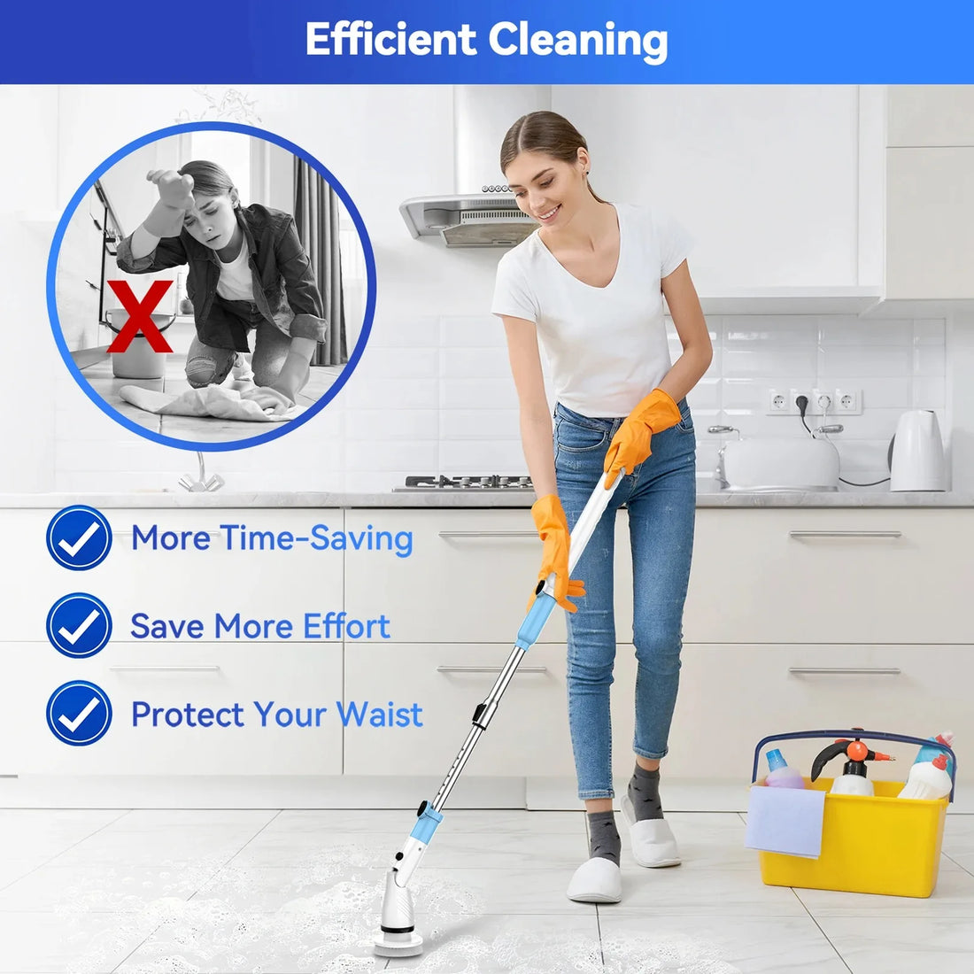 Electric Spin Scrubber Cordless Cleaner Brush with 5 Replaceable Brush Heads 450RPM Bathroom Scrubber for Cleaning  Bathtub Tile