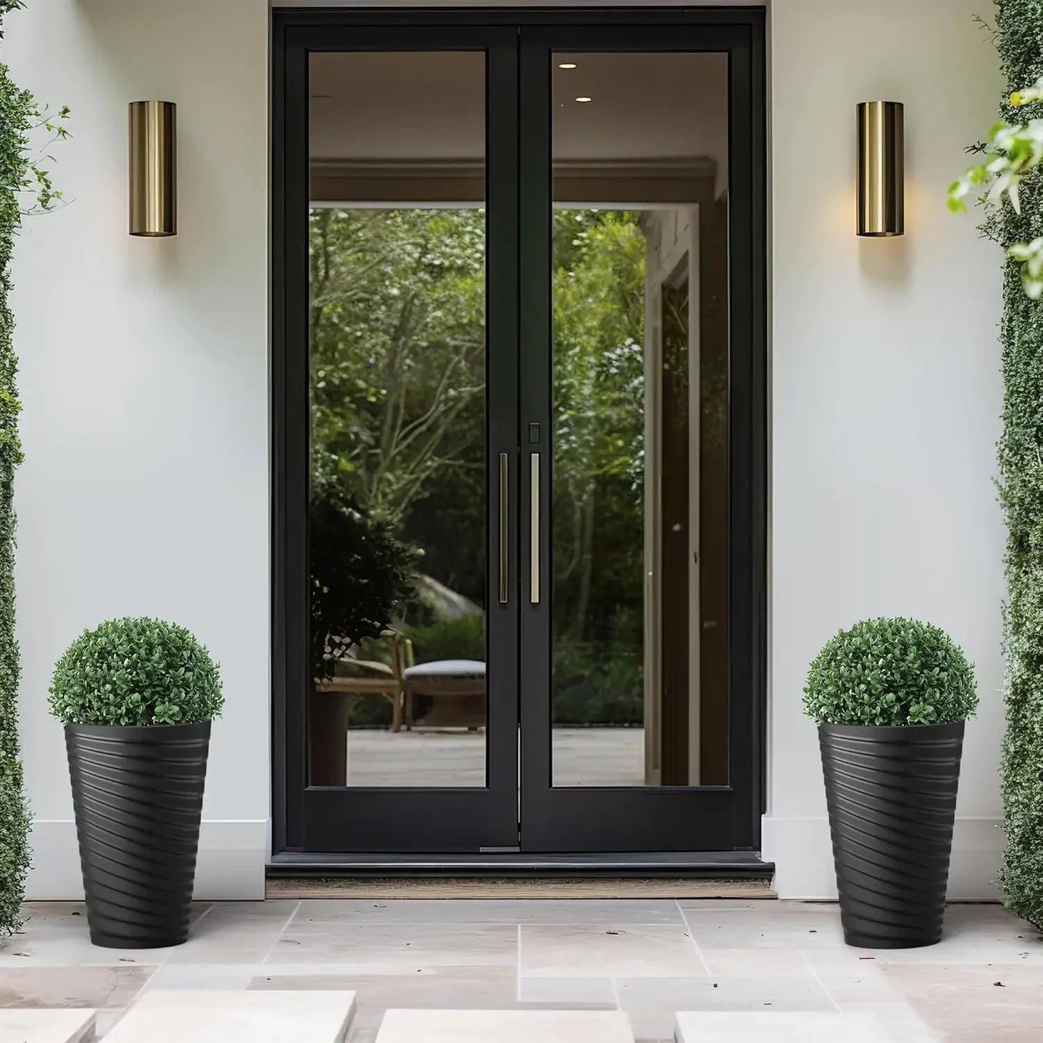 18 Inch Tall Planter Set of 2, Round Spiral Textured Flower Pots, Decorative Plant Pots for Outdoor Indoor Home Garden Patio