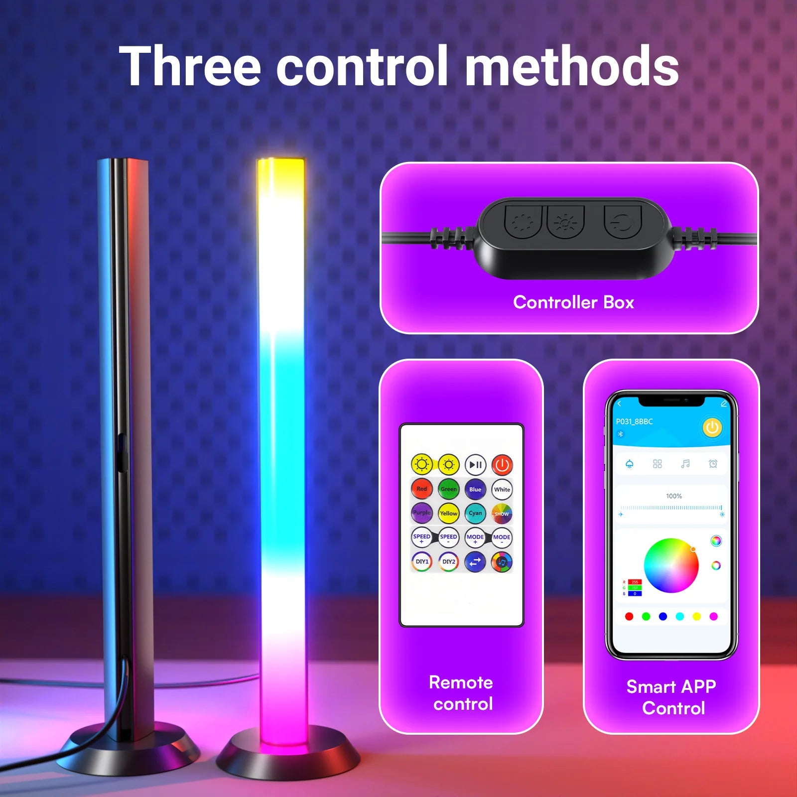 Smart LED Light Bars, RGB+IC TV Backlight with Music Sync, Bl LED Table Desk Light Bar, Game Lights with Scene Modes, Ambient Li