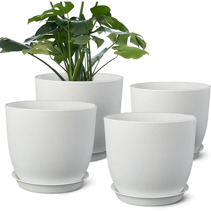 Plant Pots 8 Inch Set of 4 Flower Pots with Multi Mesh Drainage Holes Planters for Indoor Outdoor Garden Plants and Flowers