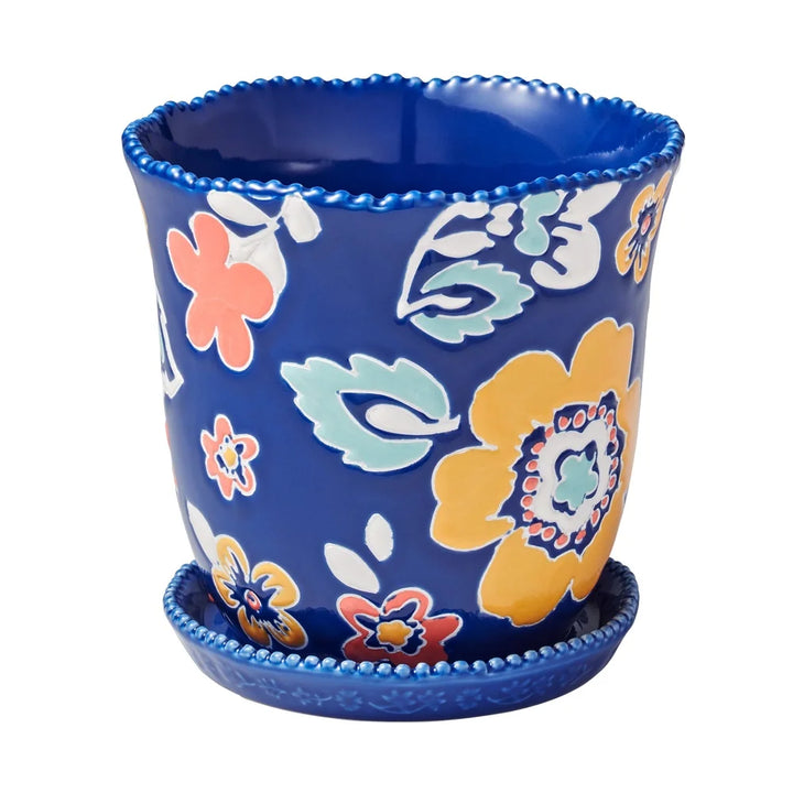 Magic Meadows 6 Inch Round Ceramic Pot Vintage Floral Design Home Garden Container Decorative Planter with Drainage Holes