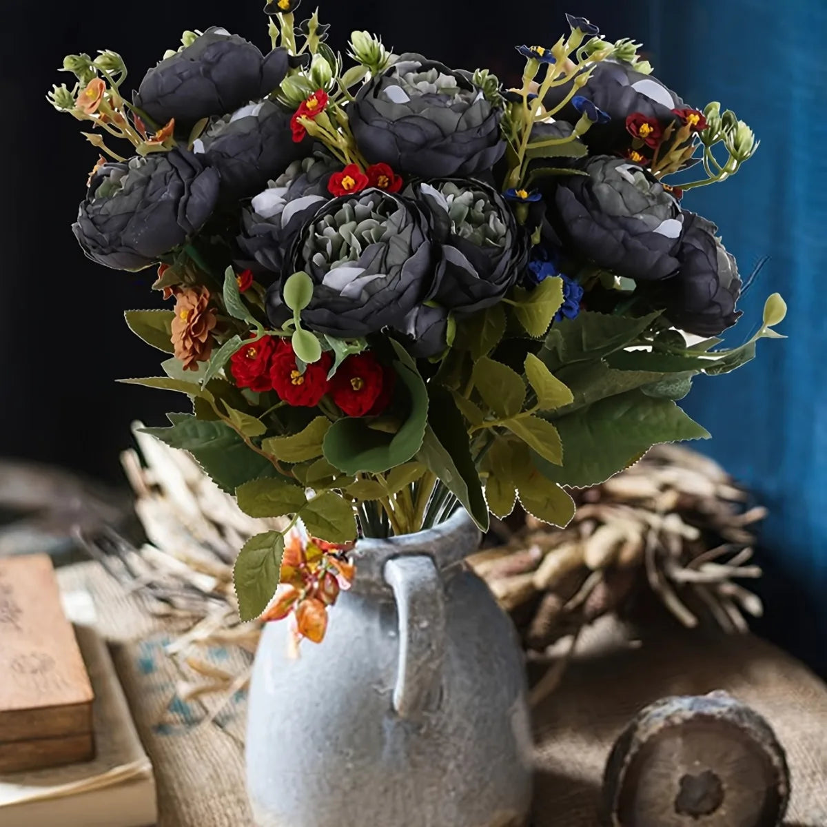 4 Bundles Peonies Artificial Flowers, 13.4in Silk Fake Flowers Bouquets for Home Wedding Decoration Table Centerpiece