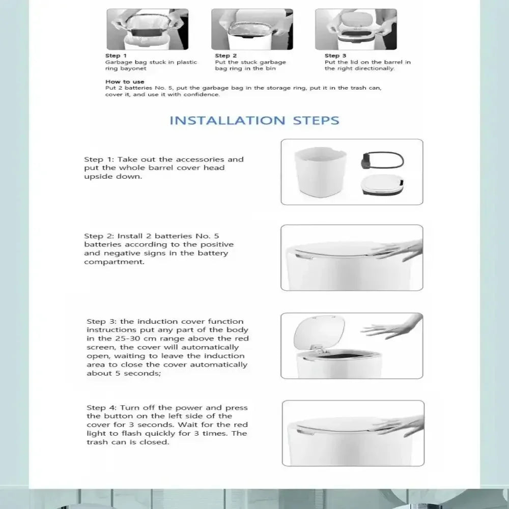 Auto-Sensing Trash Can 12L - Smart Waterproof Electric Garbage Bin for Kitchen/Bathroom, Touchless White Trash Can with Lid