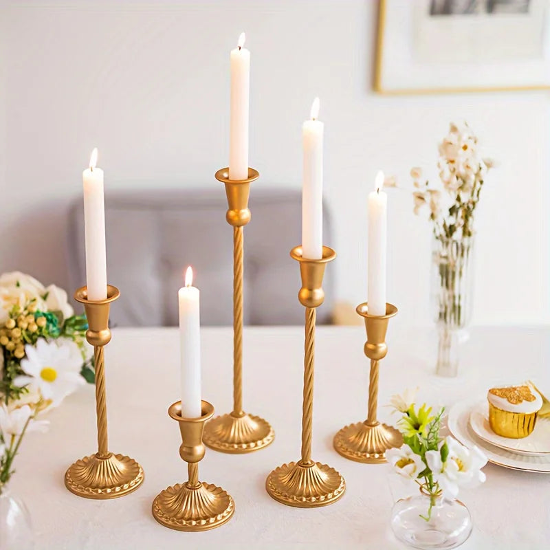 Gold Candlestick Holders Set Of 5, Wedding Birthday Candlelight Dinner Table Centerpiece, Halloween And Christmas Decorations
