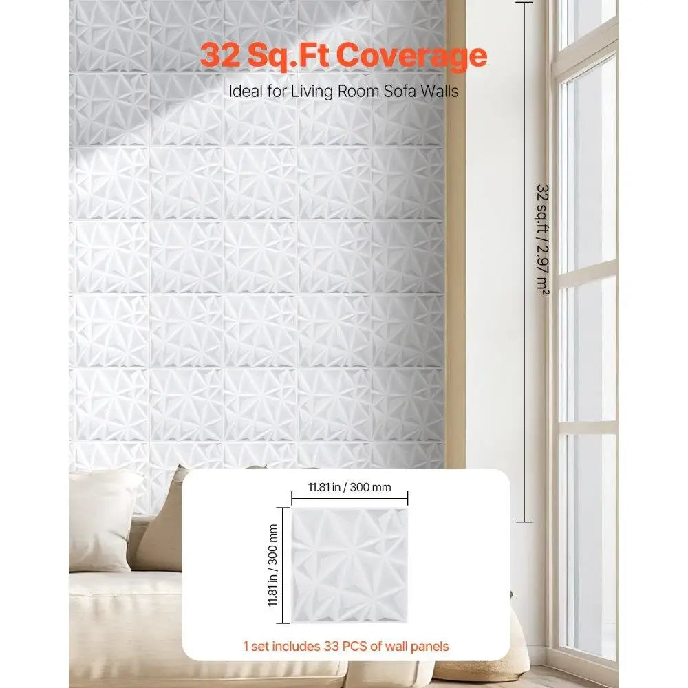 3D Wall Panels 33-Pack 11.81x11.81 inch PVC 32 Sq Ft Coverage Matte White