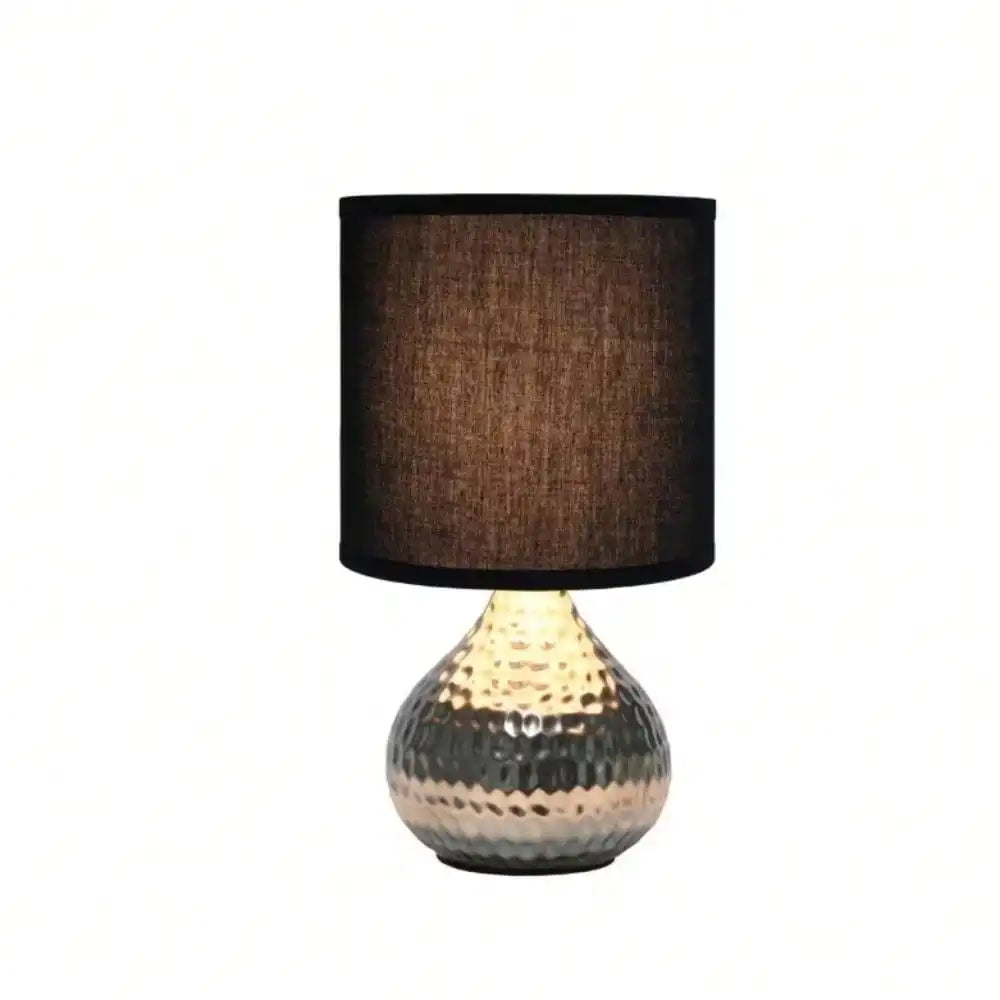 9.25 in. Silver and Black Hammered Drip Mini Table Lamp for Bedroom, Bedside for Nightstands, Table Lamp for Living Room