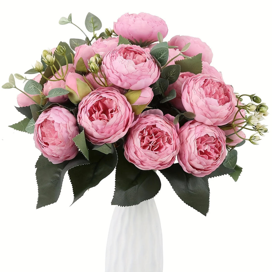 4 Bundles Peonies Artificial Flowers, 13.4in Silk Fake Flowers Bouquets for Home Wedding Decoration Table Centerpiece