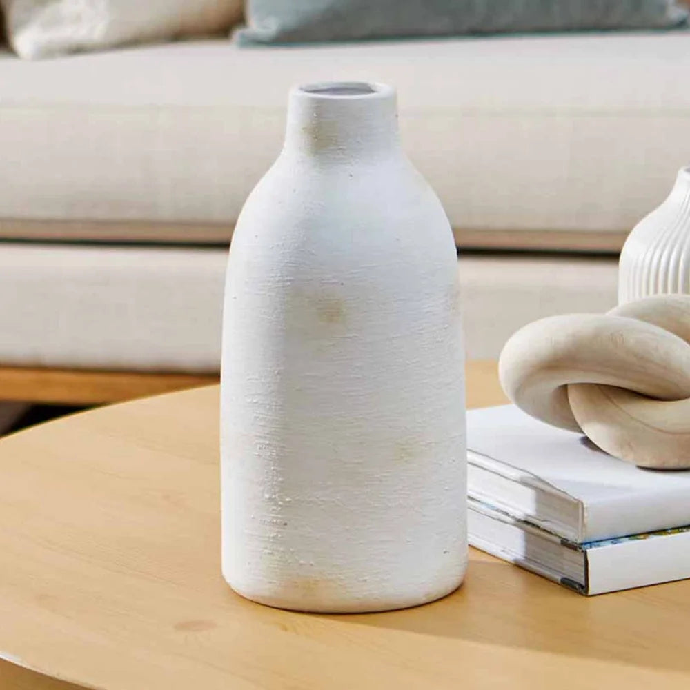 Brushed Wash Ceramic Vase Decorative Piece Home Living Room Kitchen Tabletop Artisanal Organic Design Narrow Opening Display
