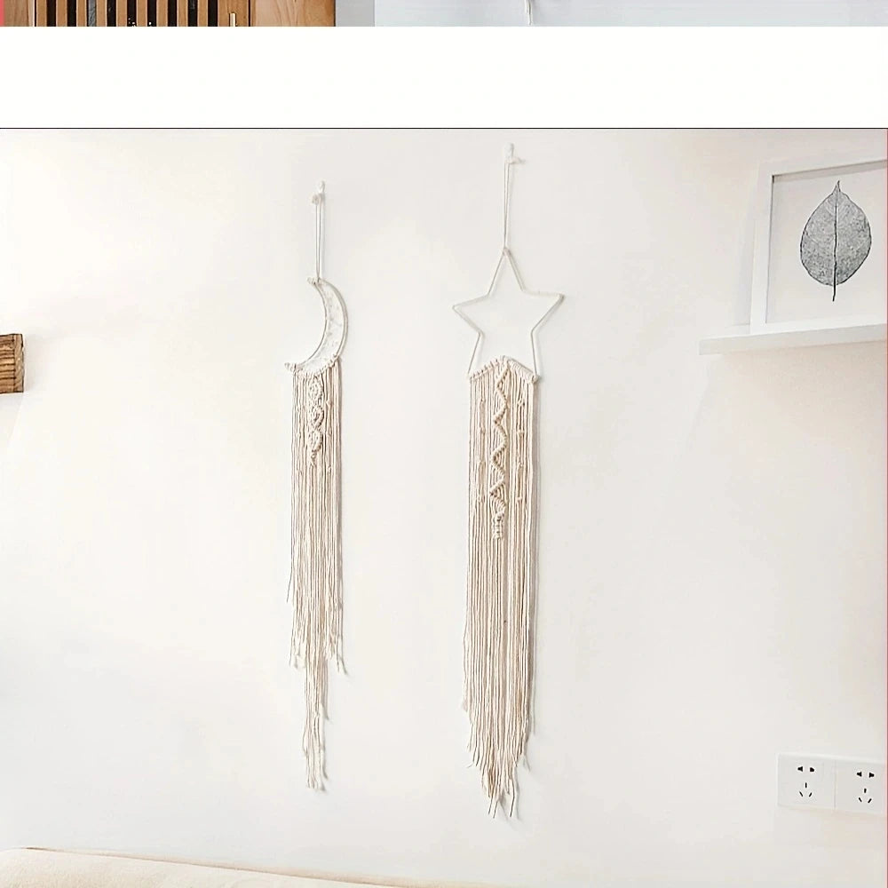 2pcs Star and Moon woven pendant Home decor Moon and Star Room pendant Bedroom pendant Christmas holiday gift