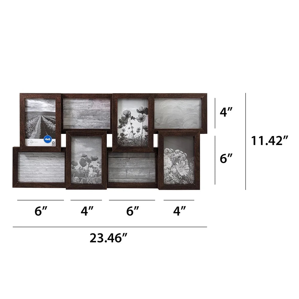8 Opening Gallery Collage Frame 4x6 Photos Durable Wall Mount Picture Frame with Hangers Perfect Home and Office Decoration