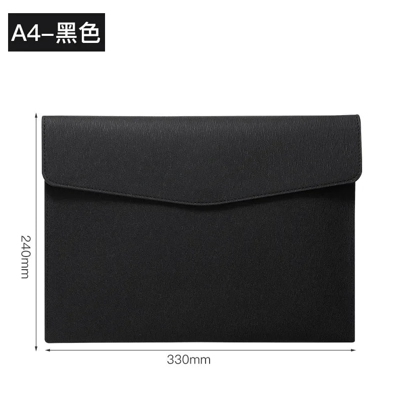 A4 Leather File Folder Large Capacity Document Bag Business Briefcase Magnetic Button Waterproof Laptop Cases Office Organizer