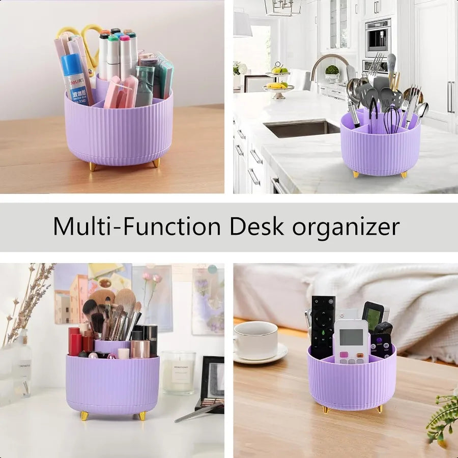 Purple Desk Accessories Purple Office Supplies 360°Pen Holder Desk Organizers And Accessories with Tape Dispenser Stapler Stapl