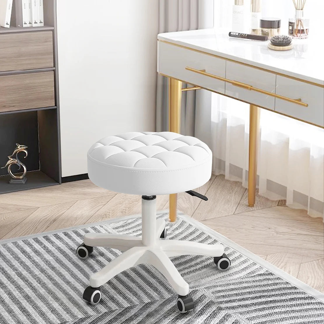 Small Chair Round Rolling Stool With Wheels PU Leather Height Adjustable Swivel Drafting Work SPA Salon Stools Home Office Chair