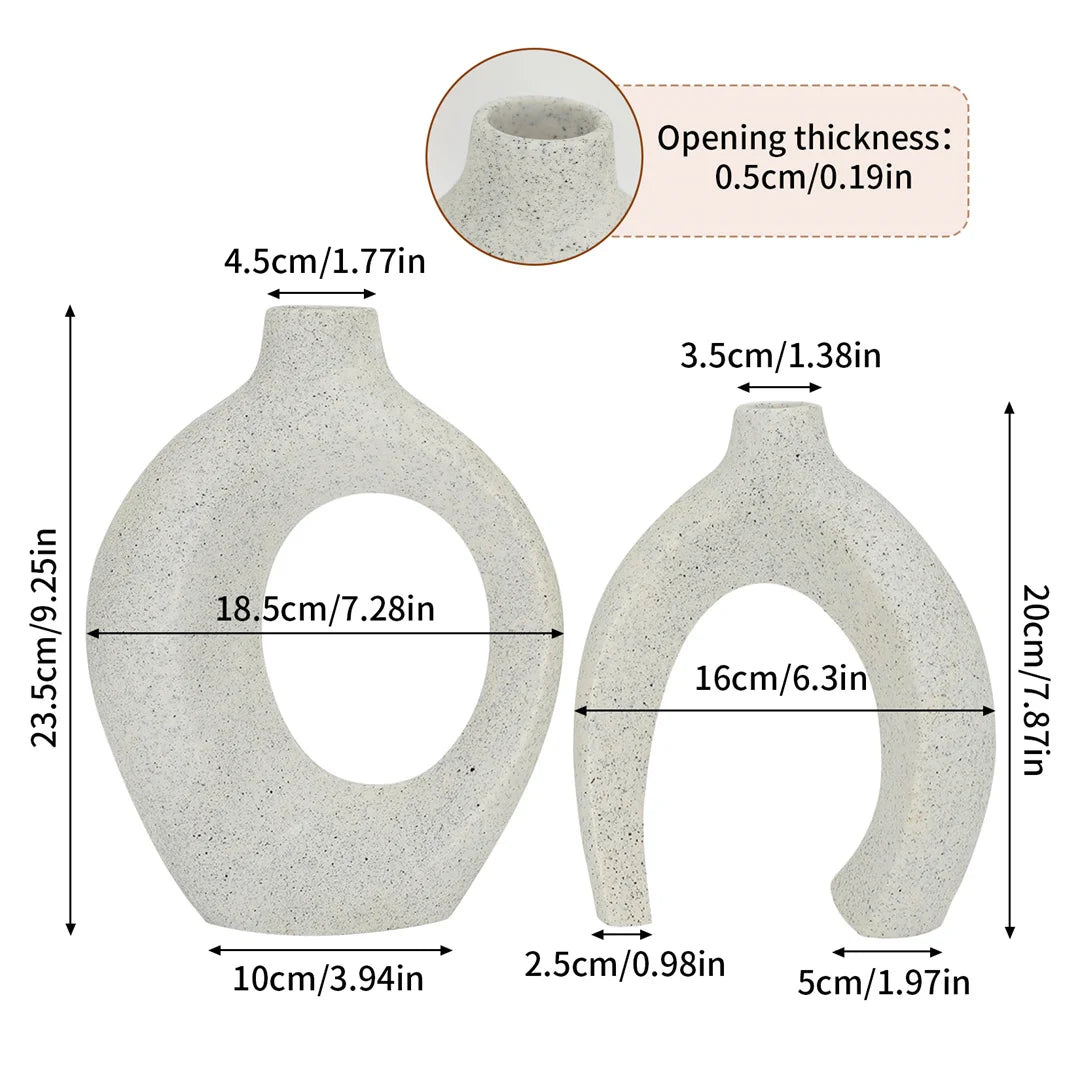 Set of 2 Artistic Decorative Vase White Reisn Hollow Snuggle Donut Flower Vases for Table Bouquet Centerpieces Displaying