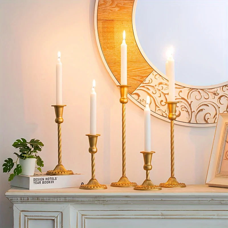 Gold Candlestick Holders Set Of 5, Wedding Birthday Candlelight Dinner Table Centerpiece, Halloween And Christmas Decorations