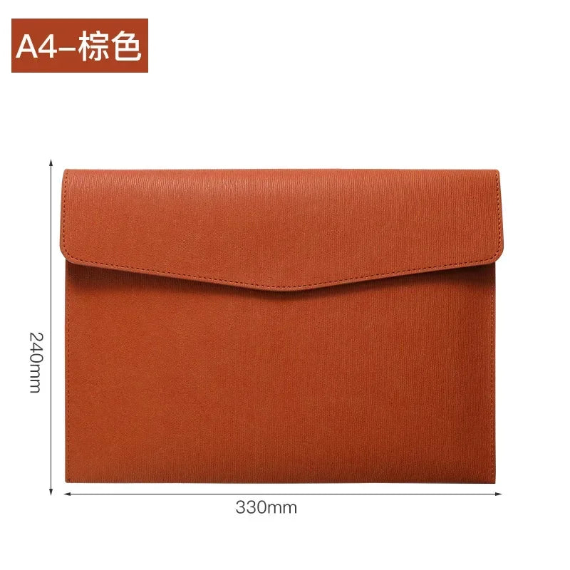 A4 Leather File Folder Large Capacity Document Bag Business Briefcase Magnetic Button Waterproof Laptop Cases Office Organizer