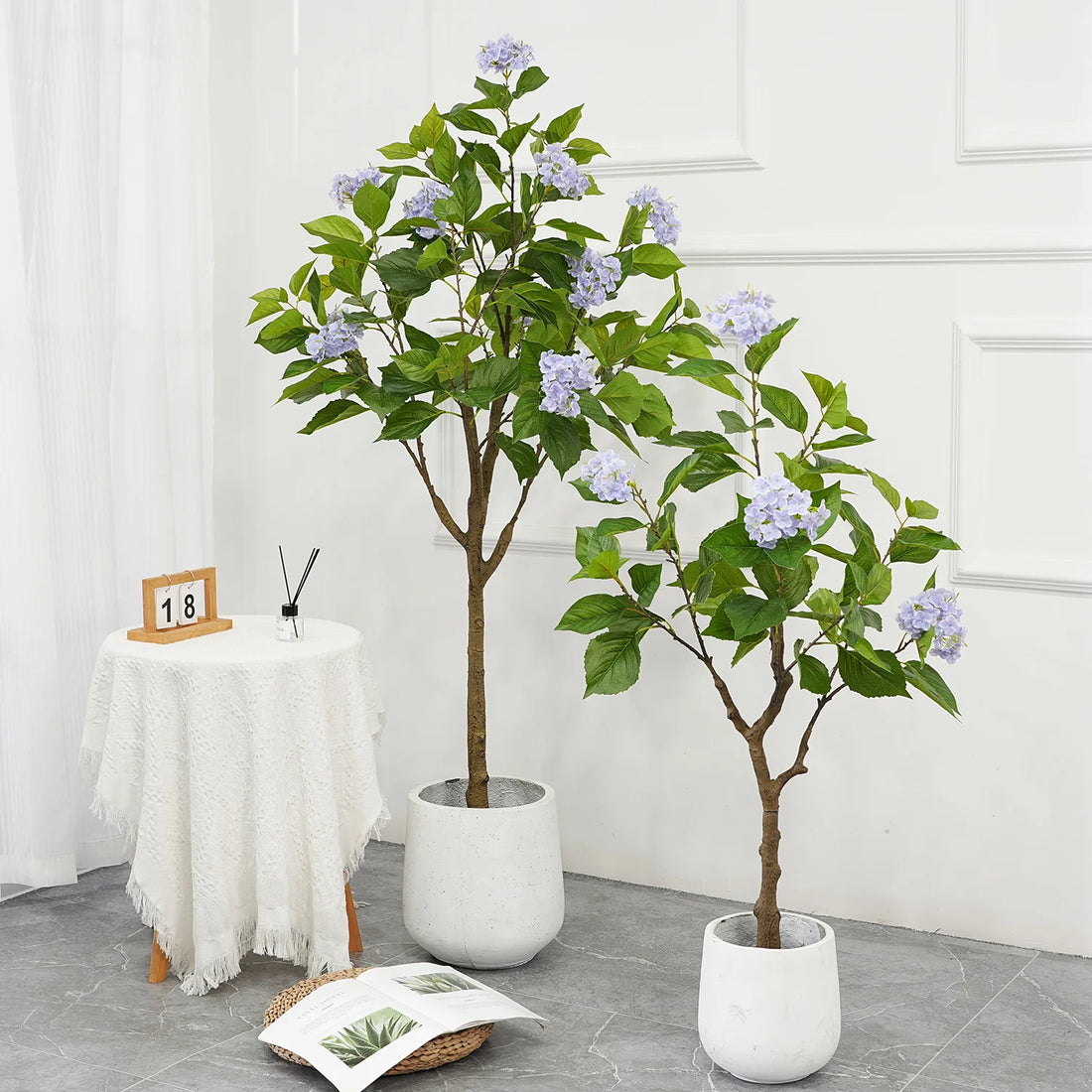 Artificial Hydrangea Tree, 4ft Blue Flowers Potted Decorative Hydrangea Flowers Tree, Modern Artificial Tree for Indoor Home