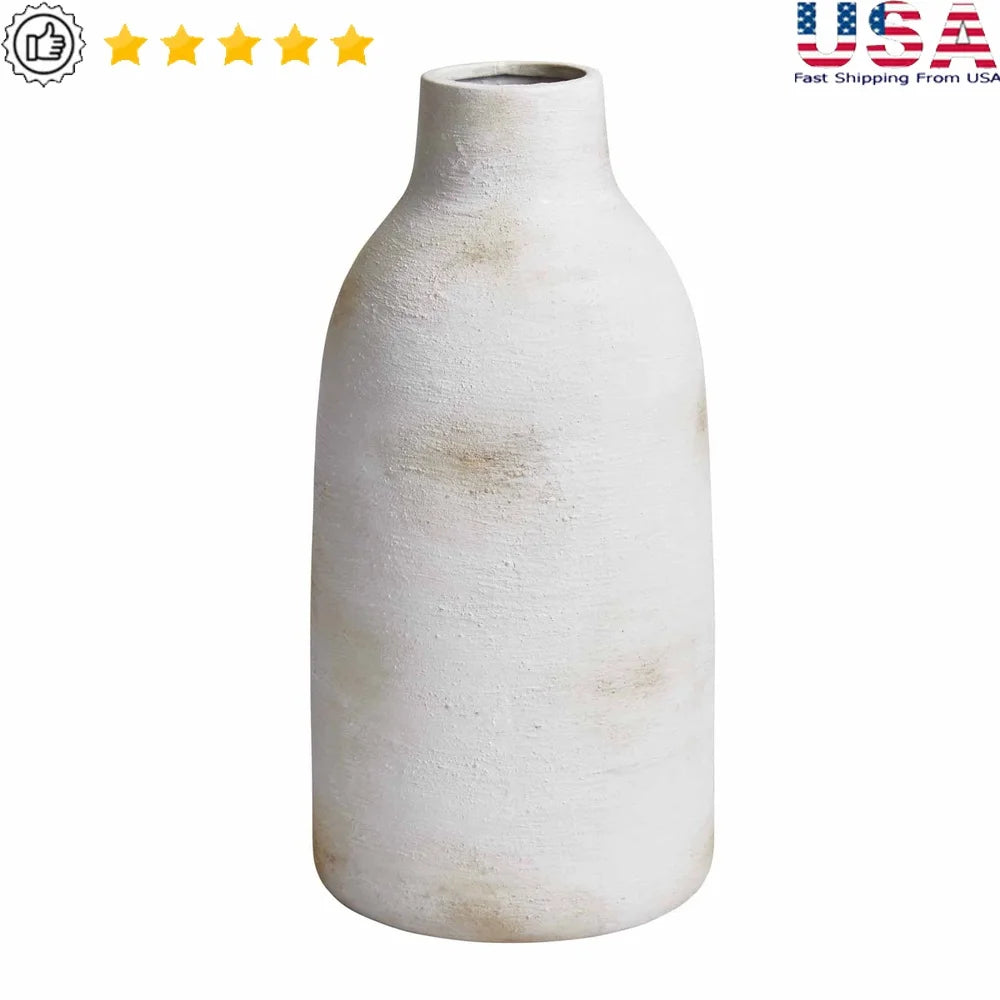 Brushed Wash Ceramic Vase Decorative Piece Home Living Room Kitchen Tabletop Artisanal Organic Design Narrow Opening Display