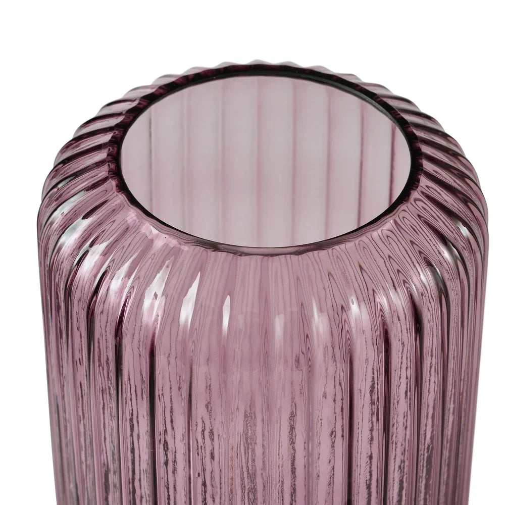 Pink Ribbed Glass Vase Decorative Tabletop Centerpiece Modern Ribbed Cylinder Flower Holder High Quality Glass Home Decor