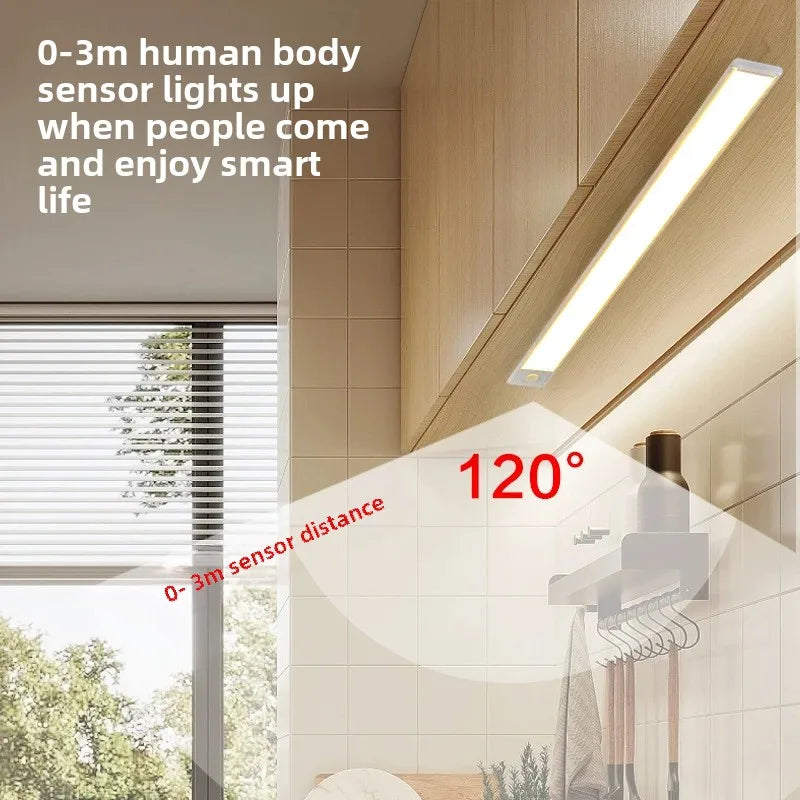 LED Night Light Ultra Thin Human Body Sensor Light USB Rechargeable Cabinet Light for Kitchen Bedroom Wardrobe Lighting 2PC 40CM