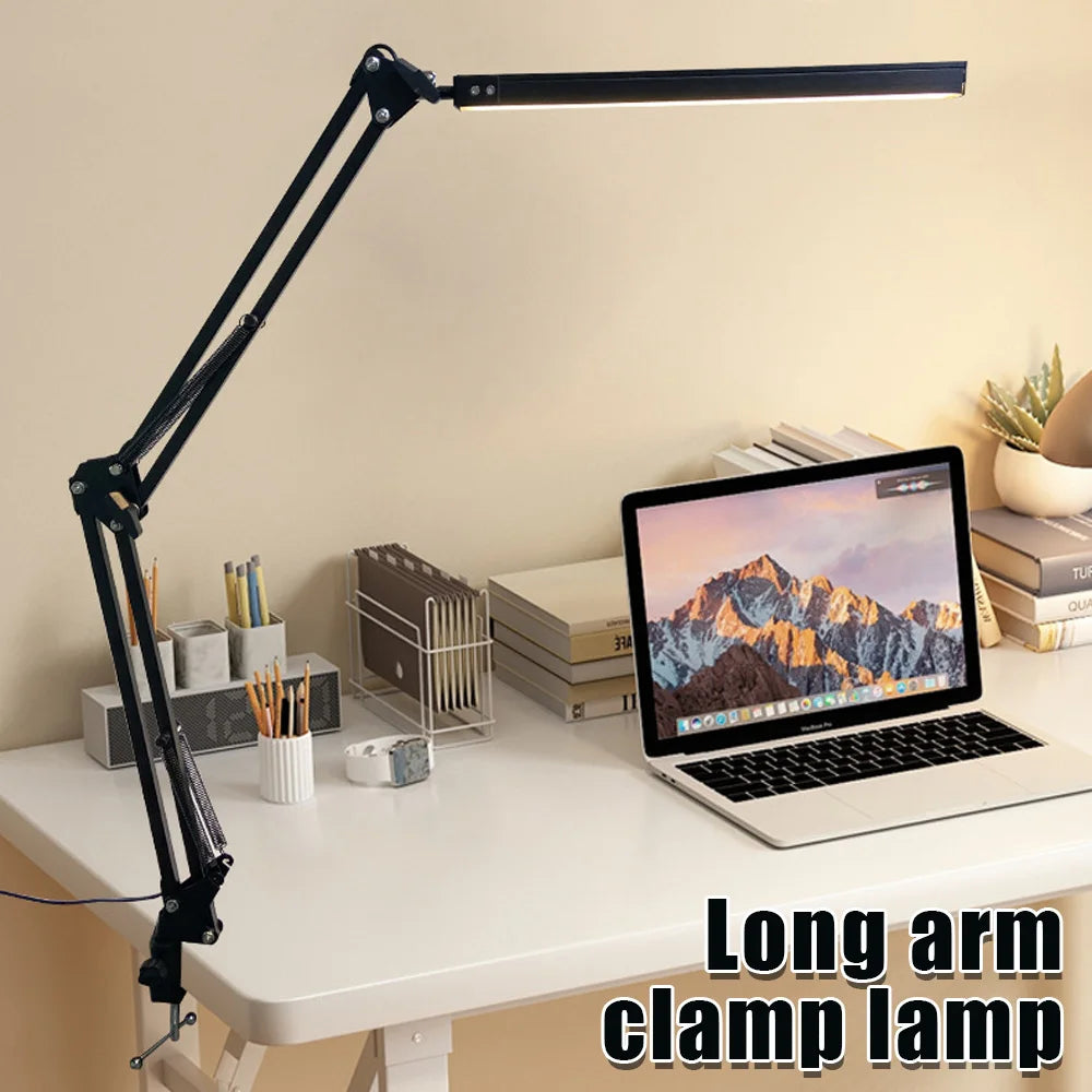 LED Desk Lamp Eye-Caring Adjustable Swing Arm Table Light with Clamp reading lights night light for Study Reading Work Task/Offi