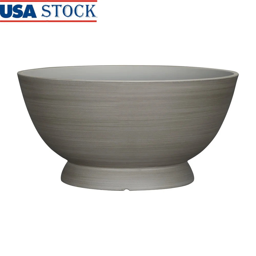 Gray Sienna Recycled Resin Planter Indoor Outdoor Round Flower Pot with Drainage Holes UV Resistant Lightweight Durable 18in