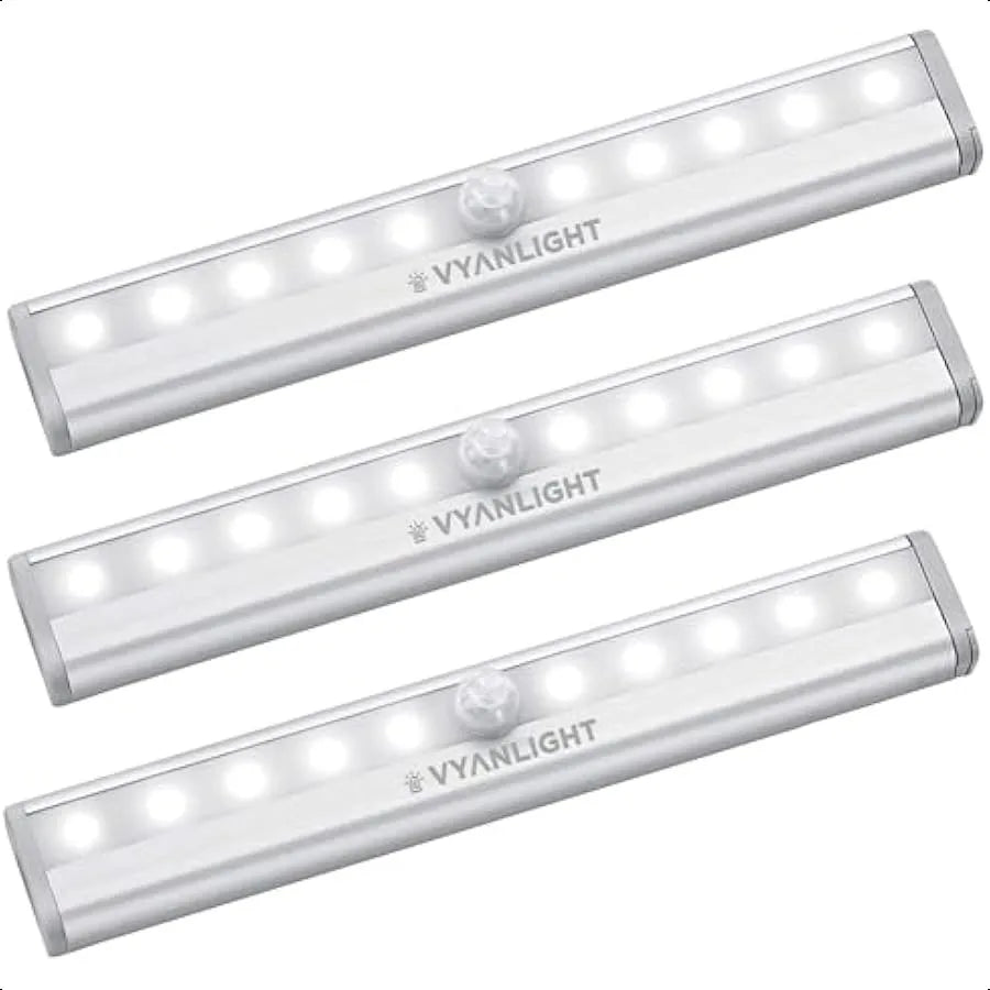 Motion Sensor LED Under Cabinet Lights 10 LED Light Strips for Closet Kitchen Bathroom Pantry Battery Operated Wireless Peel an