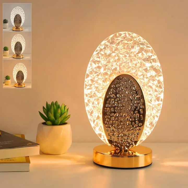 Bedside Cordless Crystal Lamp, Touch Sensor Control LED Table Lamp,3 Color Stepless Dimmable Battery Powered Lamp