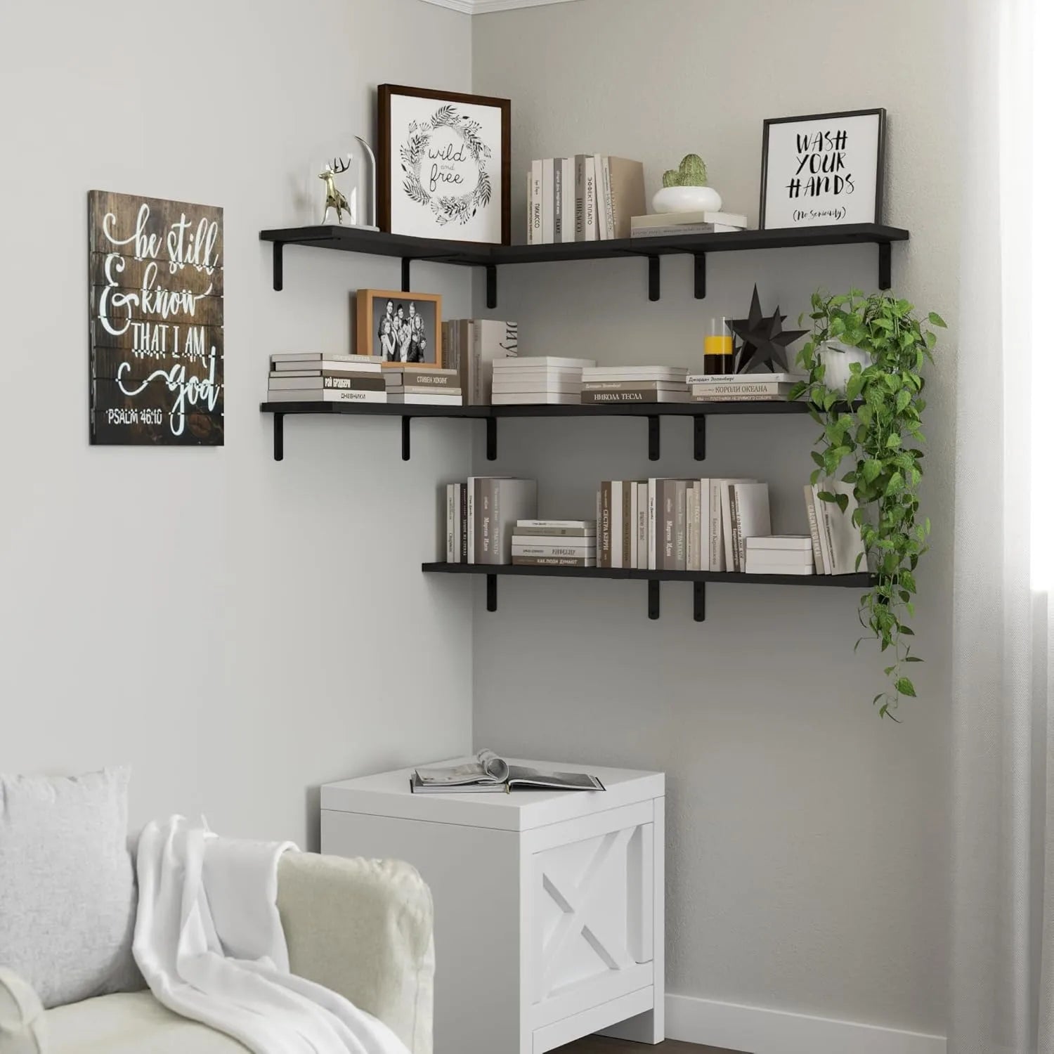 Floating Shelves, 8 Sets Wall Shelves, Wooden Floating Shelves for Bedroom Wall Décor, Wall Mounted Floating Bathroom Shelf