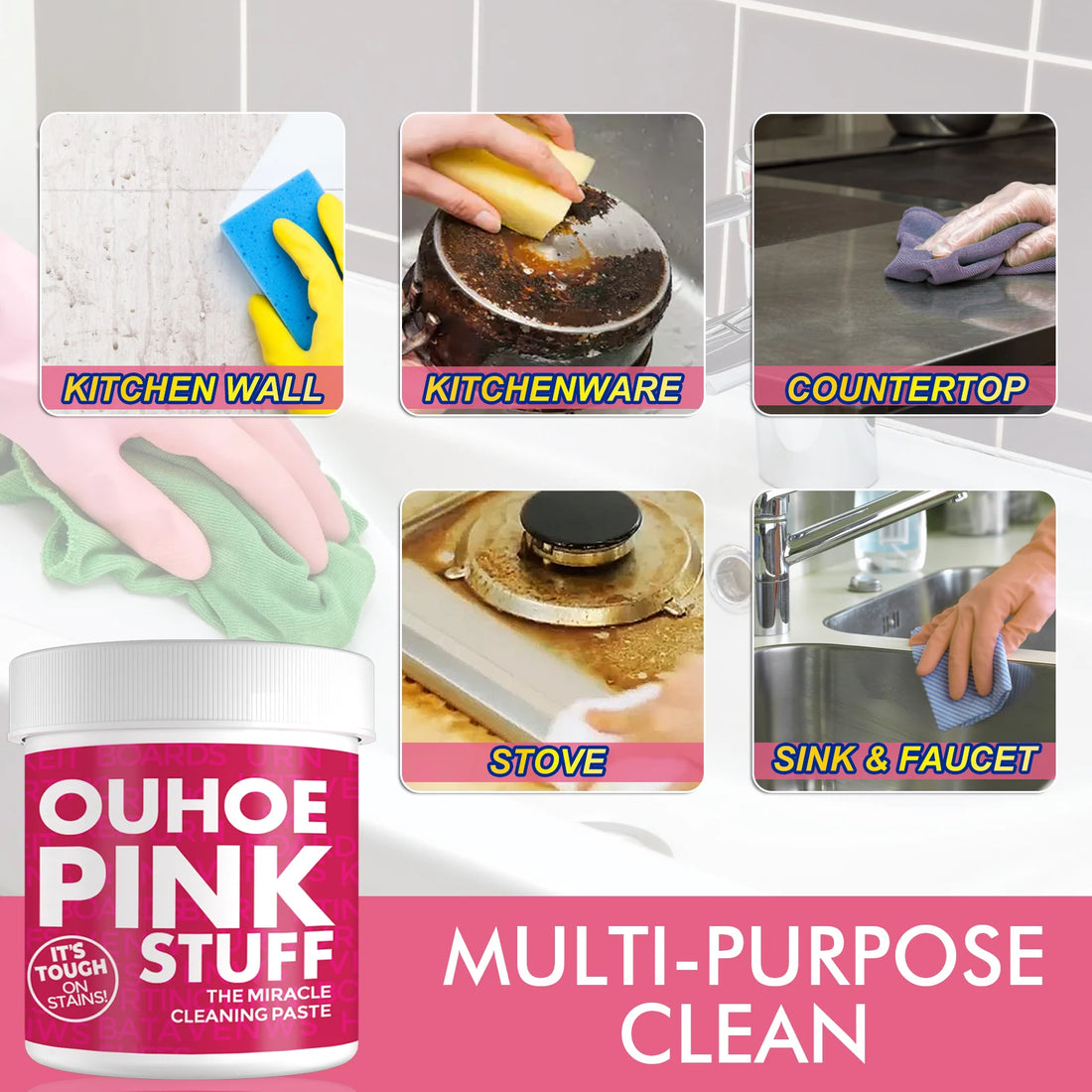 5pcs Household Cleaner Cream Multifunction Kitchen Heavy Oil Dust Stain Removal Powder Cookware Grease Cleaning Degreaser