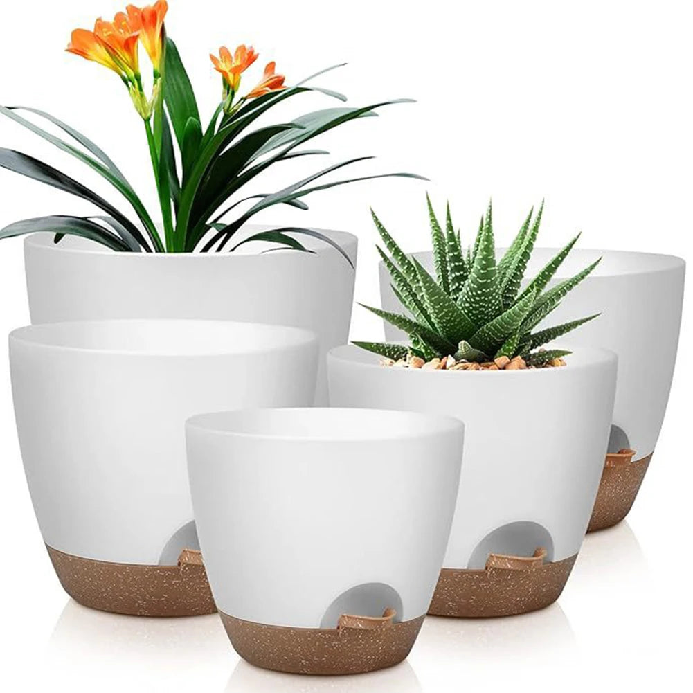 5Pcs Self Watering Planters with Drainage Hole Convenient Plant Pots Lightweight Large Flower Pot for Indoor Outdoor Plants