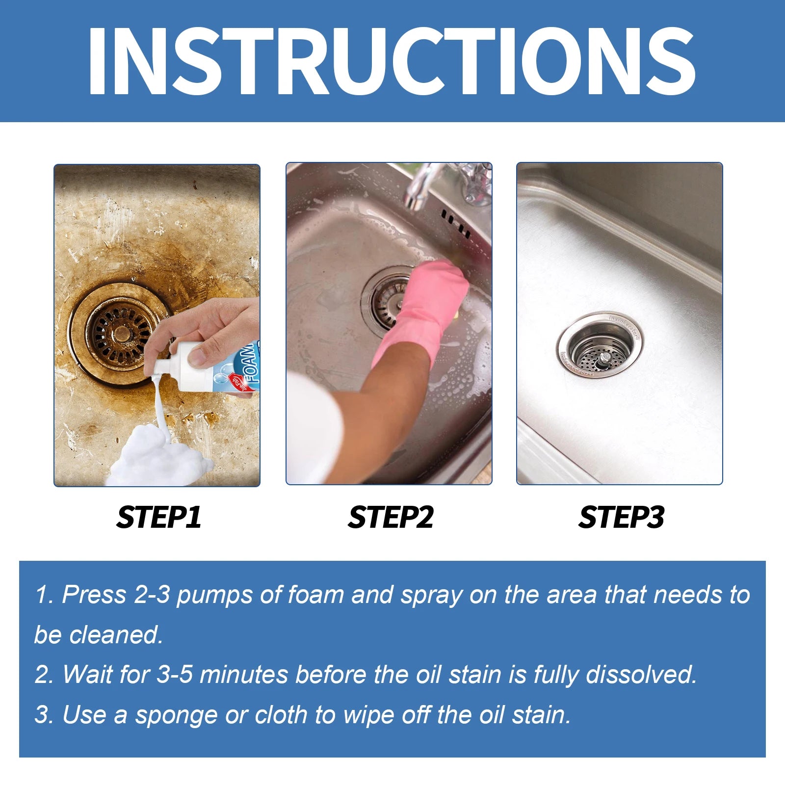 JueFish Kitchen Oil Stain Foam Cleaner Kitchen Stove Range Hood Oil Stain And Dirt Removal Cleaner 2pcs