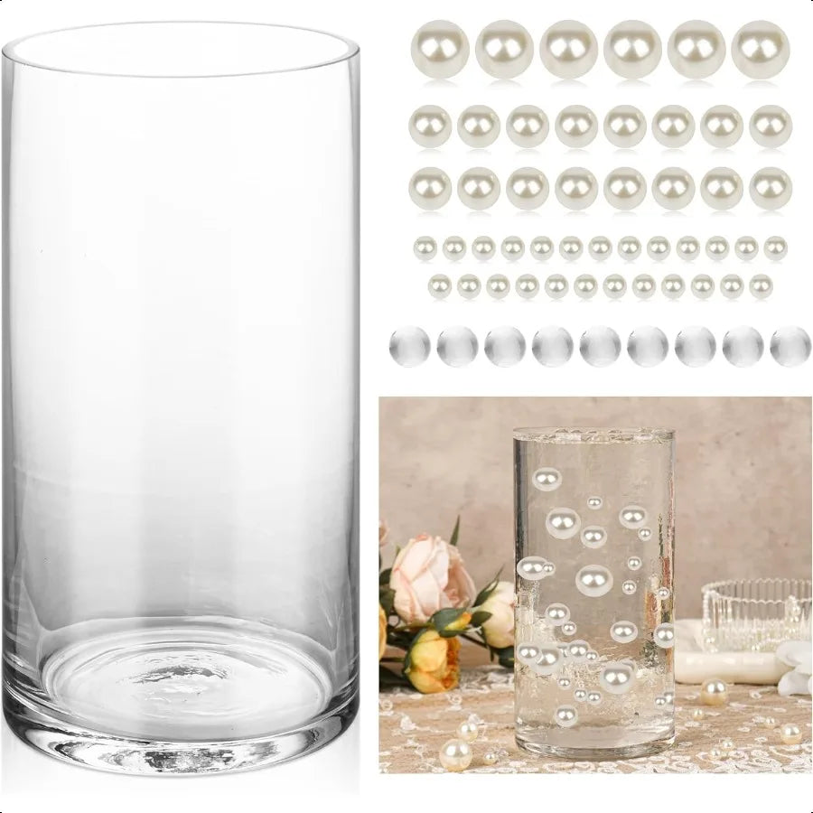 Glass Vase Flower Vase Tall Clear Cylinder Round Vase for Centerpieces Hurricane Floating Candle Holders Wedding Party Home Dec