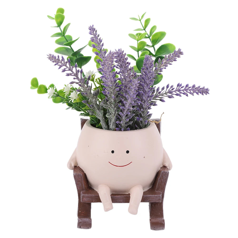 Swing Smile Face Planter Resin Smiling Face Flower Pot Creative Smile Face Flower Container for Indoor Outdoor Plant