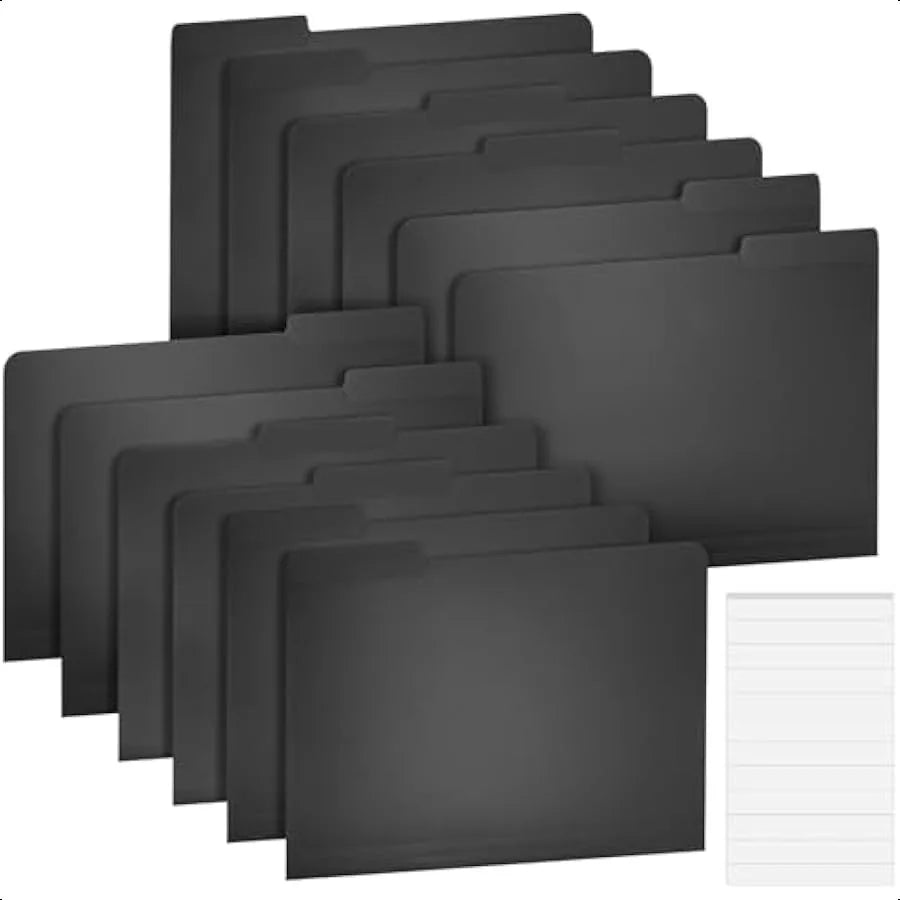 12 Pack Black File Folders 3 Tab 1 3 Cut File Folders Letter Size for Home Office School Plastic 9x11.5 in Office Supplies
